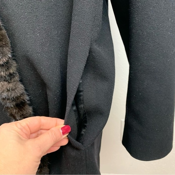 Fleurette Loro Piana Wool Mink Fur Trim Coat Black - Picture 9 of 15